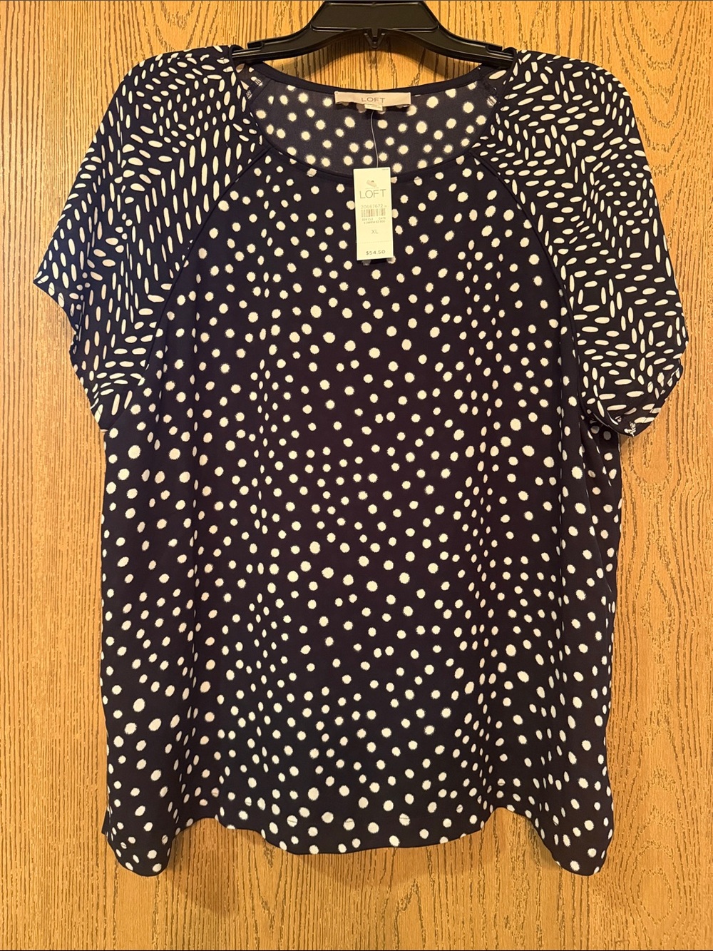 LOFT Navy & White Polka Dot Short Sleeve Blouse